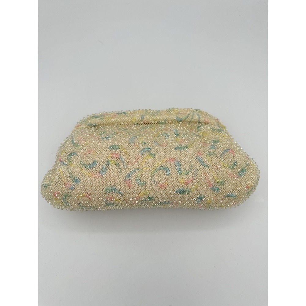 Vintage Purse Clutch  Pastel "Corde'-Bead" Made in USA Clear tiny Plastic Beads